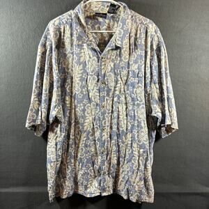 VTG OP men hawaiian shirt 2x blue floral beach tropical beach vacation camp golf